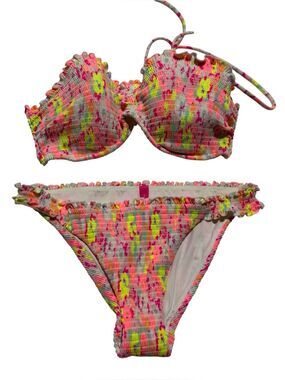 Victoria's Secret Multicolor Ruched High Waisted Halter Bikini Swimsuit